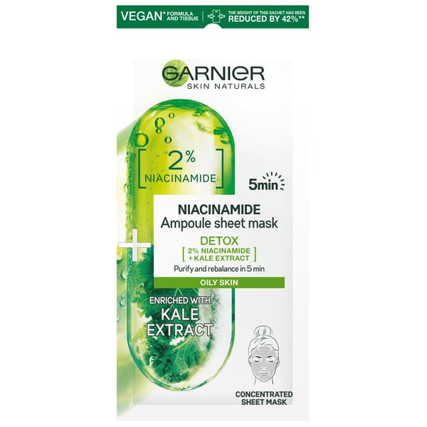 Garnier Skin Naturals maska u maramici sa sadržajem ampule niacinamid za masnu kožu, 15 g | VESNA