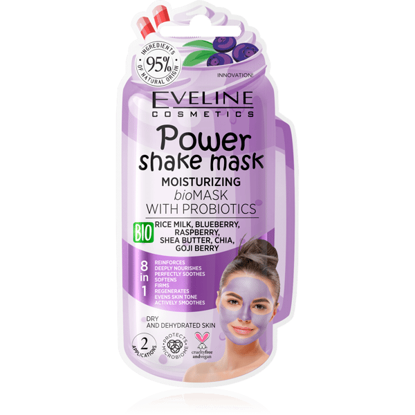 EVELINE Power Shake Mask - Hidrantna maska za lice sa probioticima, Aroma Borovnice | VESNA