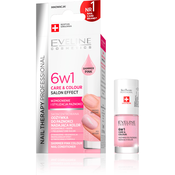 EVELINE Nega noktiju - 6in1 Care&Colour Shimmer Pink 5ml | VESNA