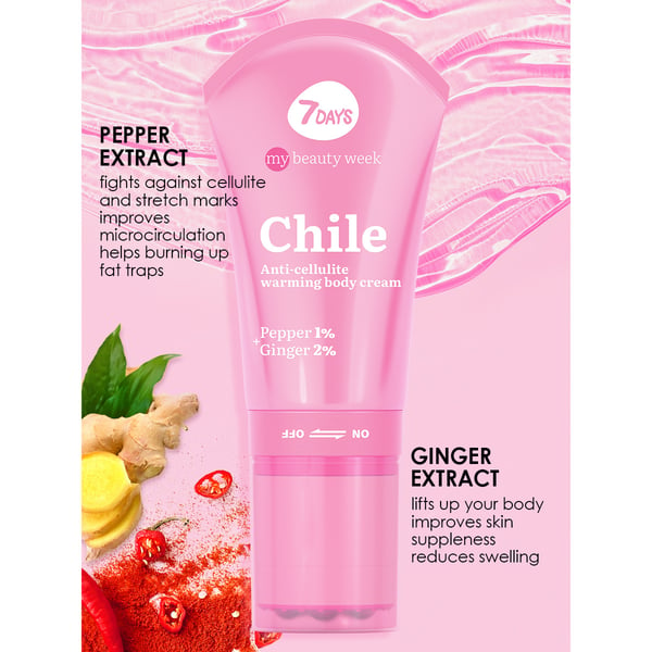 7DAYS MY BEAUTY WEEK CHILE Anti-celulit krema za telo sa efektom grejanja Pepper 1%+ Ginger 2%, 130 ml | VESNA