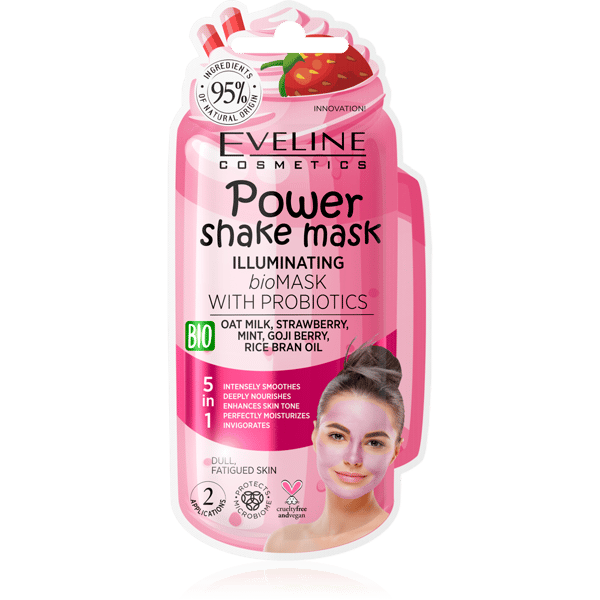 EVELINE Power Shake Mask – Posvetljujuća maska za lice sa probioticima, Aroma Jagode | VESNA