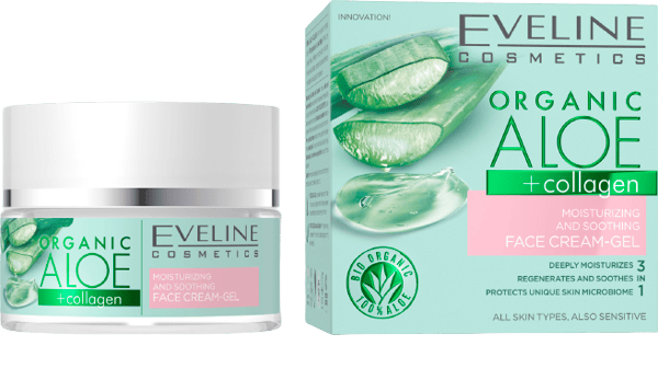 EVELINE Organic Aloe+Collagen – Moisturizing & Soothing Gel-Krema za lice, 50 ml | VESNA