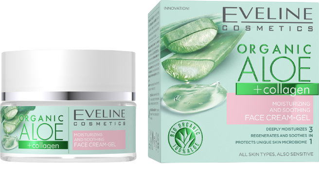 EVELINE Organic Aloe+Collagen – Moisturizing & Soothing Gel-Krema za lice, 50 ml | VESNA.RS