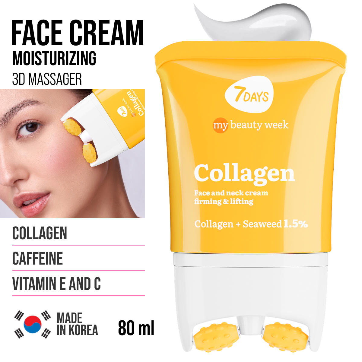 7DAYS MY BEAUTY WEEK COLLAGEN Serum za vrat i dekolte sa masažerom Collagen 1% + Lanablue 0,5%, 80 ml | VESNA.RS