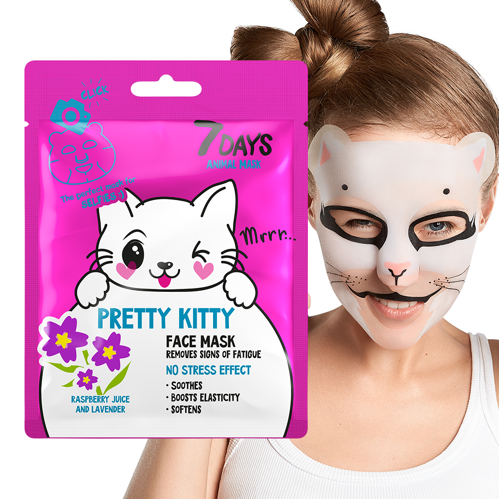 7DAYS PRETTY KITTY Sheet maska za lice koja uklanja znakove umora sa sokom Maline i Lavandom | VESNA.RS
