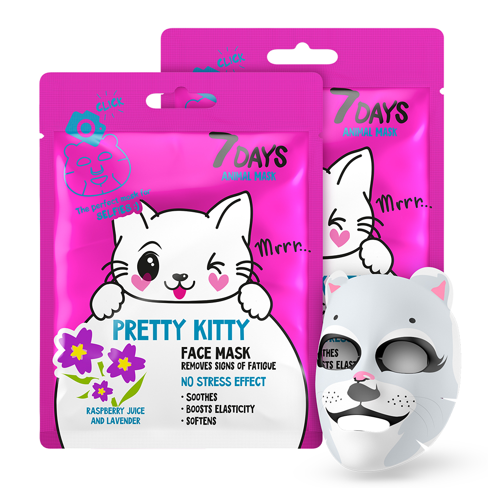 7DAYS PRETTY KITTY Sheet maska za lice koja uklanja znakove umora sa sokom Maline i Lavandom | VESNA.RS
