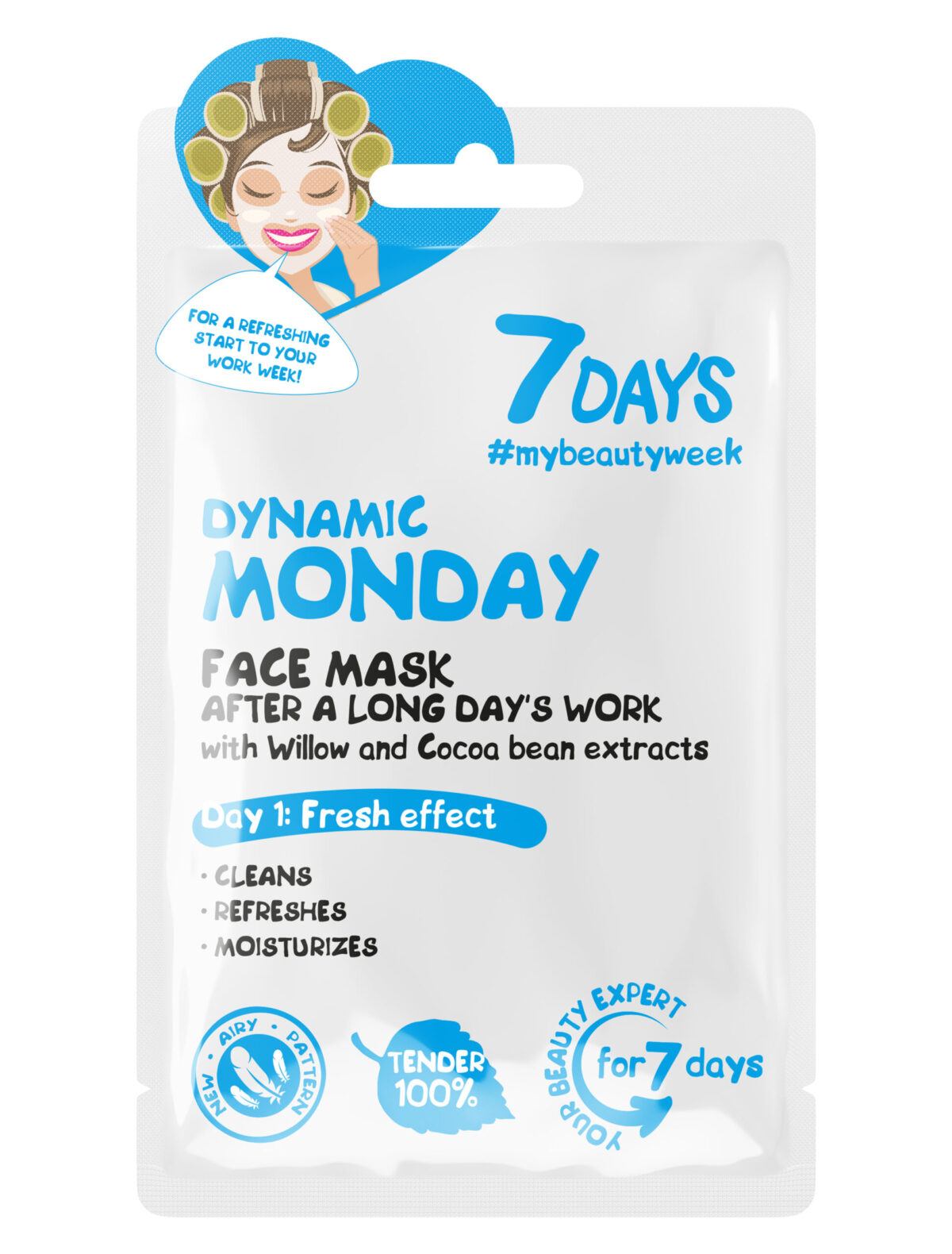 7DAYS Maska za lice nakon dugog radnog dana sa vrbom i kakao zrnima DYNAMIC MONDAY | VESNA.RS