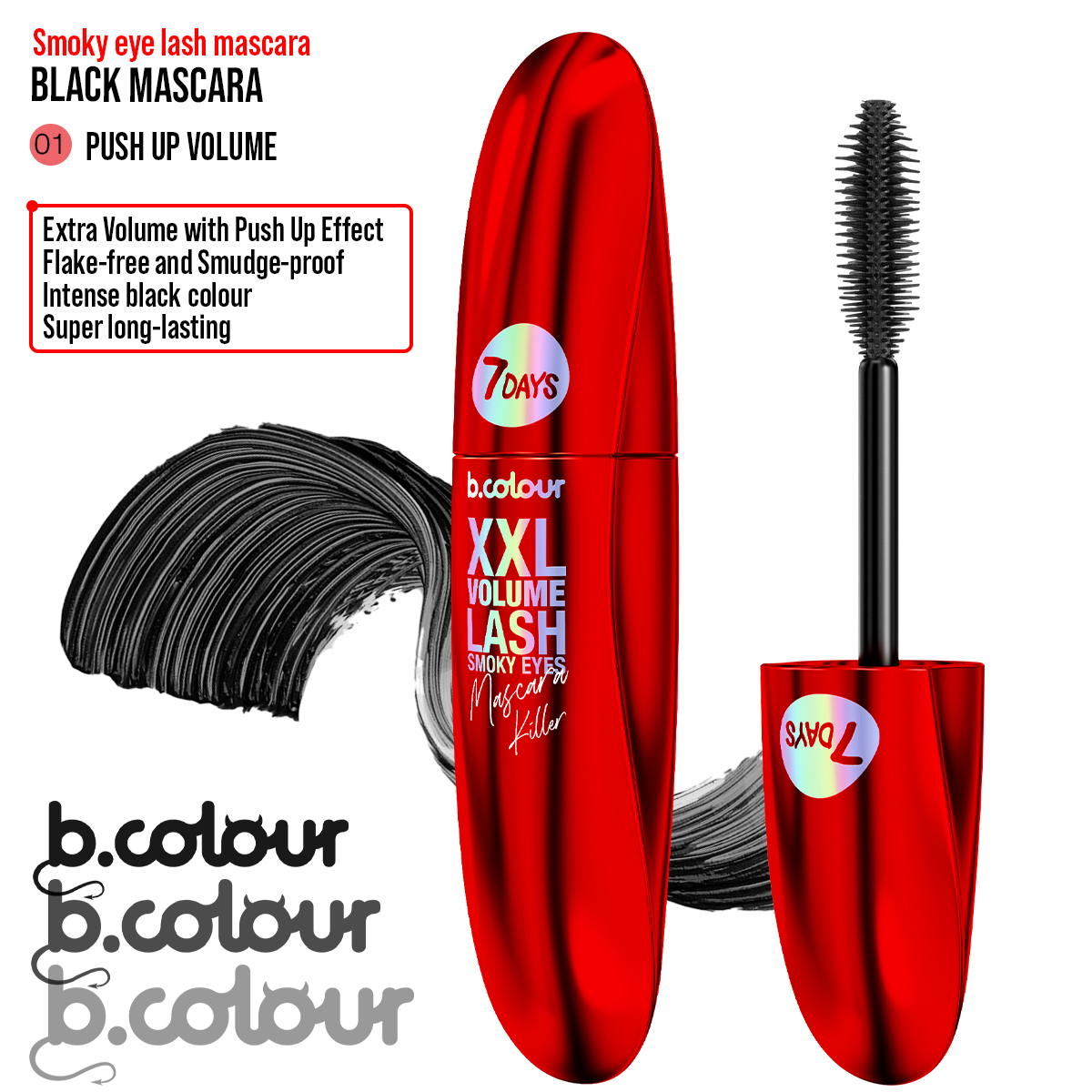 7DAYS B.COLOUR DS Smokey eye lash mascara Push UP / 01 Black | VESNA.RS