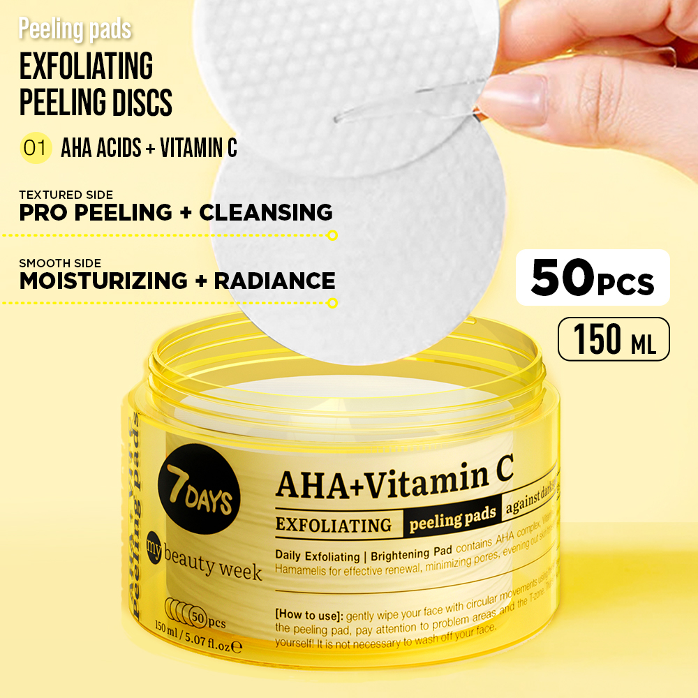 7DAYS MY BEAUTY WEEK Jastučići za eksfolijaciju lica, AHA+VITAMIN C, 50 kom | VESNA.RS
