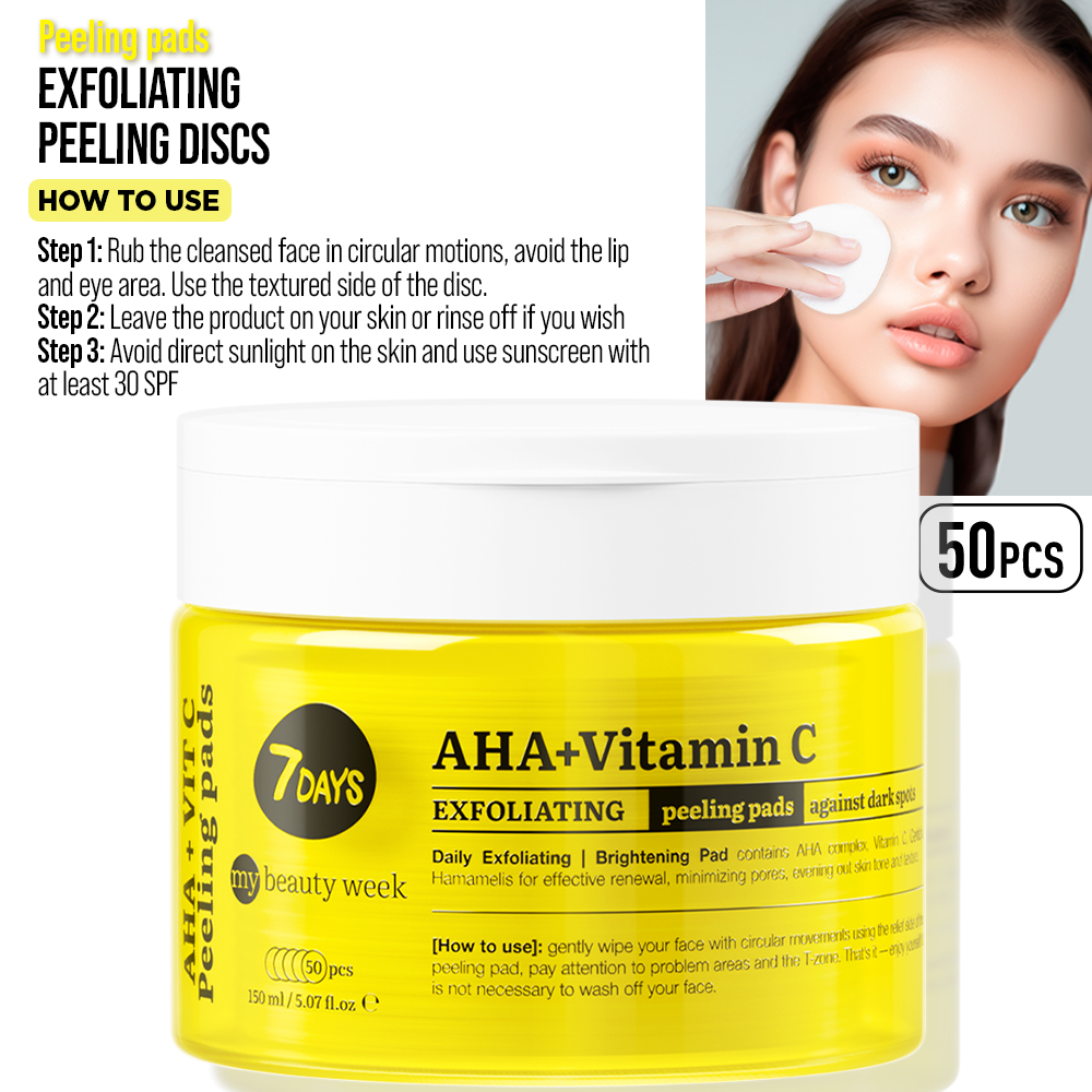 7DAYS MY BEAUTY WEEK Jastučići za eksfolijaciju lica, AHA+VITAMIN C, 50 kom | VESNA.RS