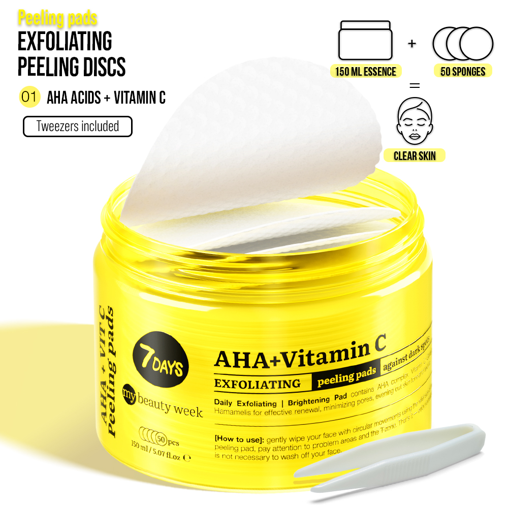 7DAYS MY BEAUTY WEEK Jastučići za eksfolijaciju lica, AHA+VITAMIN C, 50 kom | VESNA.RS