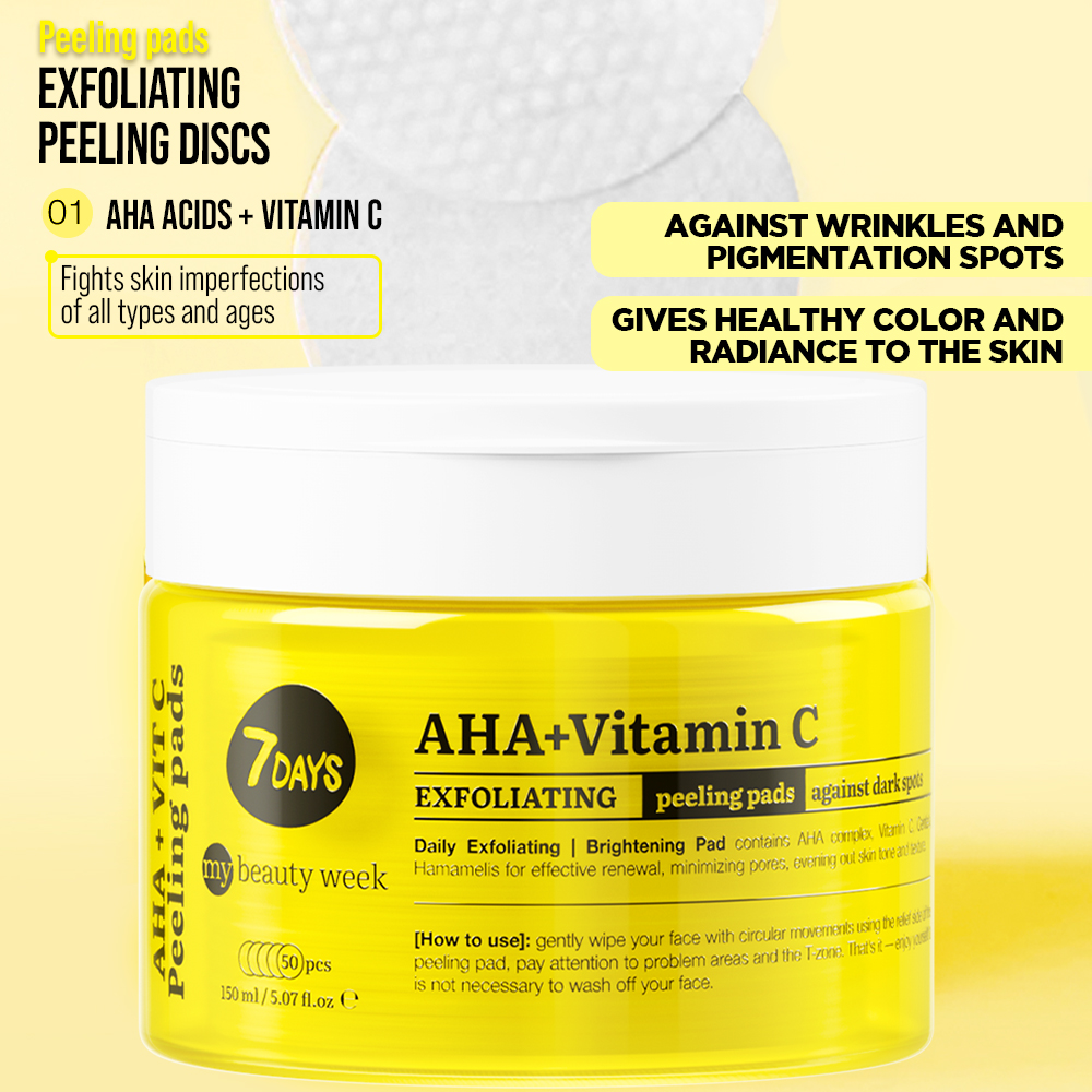 7DAYS MY BEAUTY WEEK Jastučići za eksfolijaciju lica, AHA+VITAMIN C, 50 kom | VESNA.RS