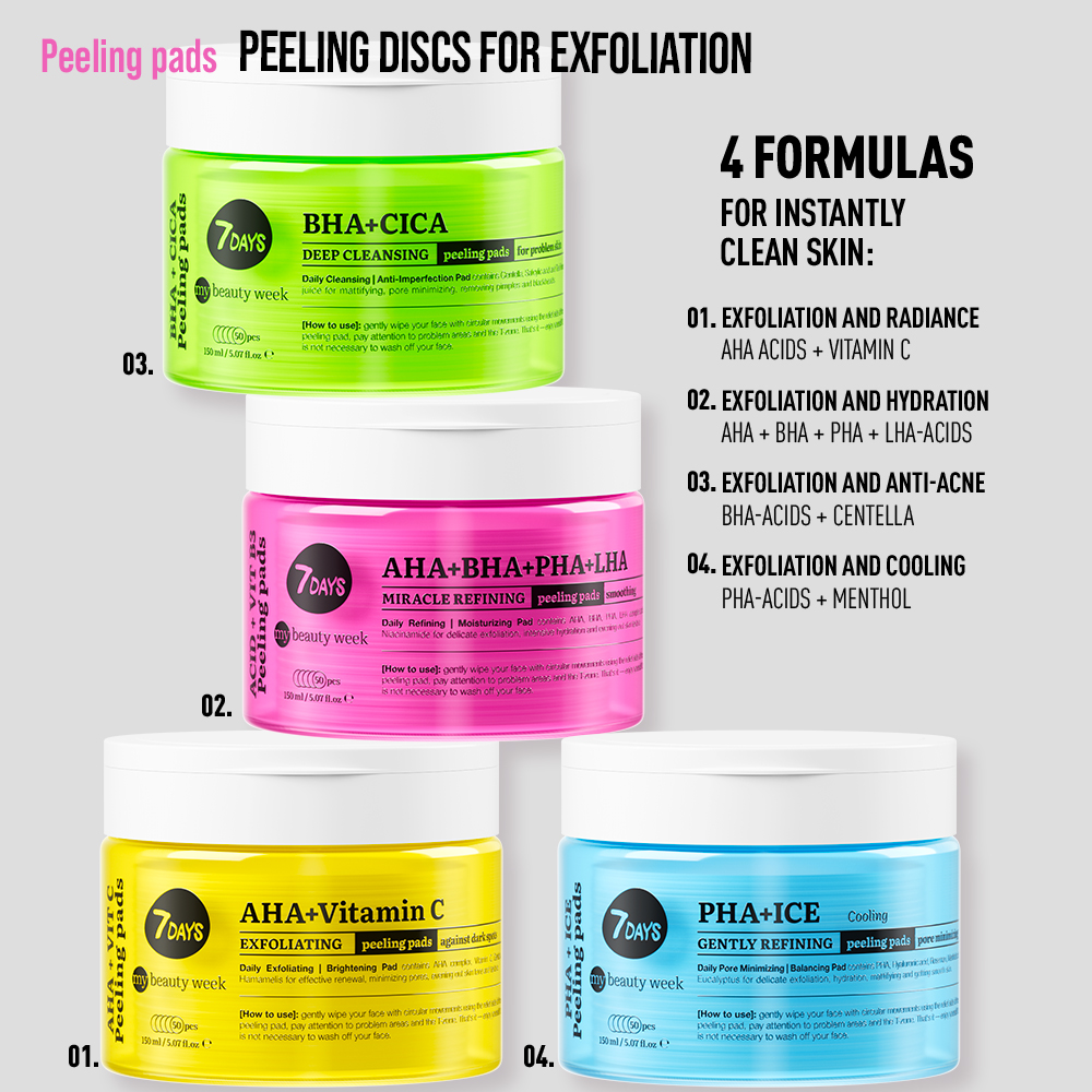 7DAYS MY BEAUTY WEEK Jastučići za eksfolijaciju lica, AHA+VITAMIN C, 50 kom | VESNA.RS