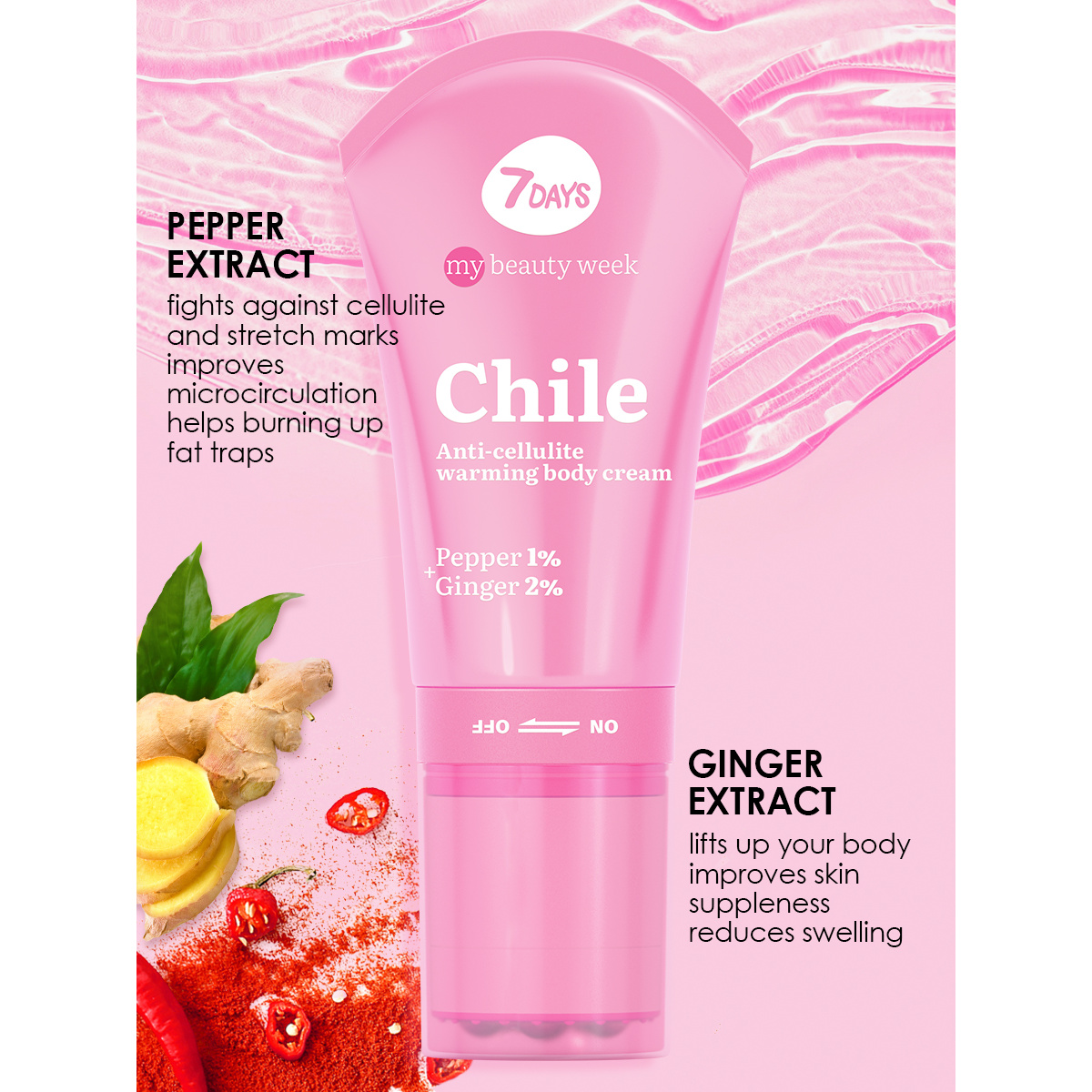 7DAYS MY BEAUTY WEEK CHILE Anti-celulit krema za telo sa efektom grejanja Pepper 1%+ Ginger 2%, 130 ml | VESNA.RS
