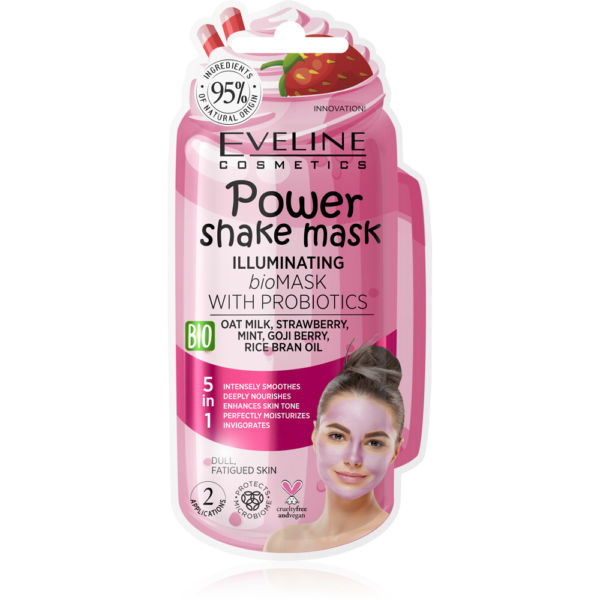 EVELINE Power Shake Mask – Posvetljujuća maska za lice sa probioticima, Aroma Jagode | VESNA