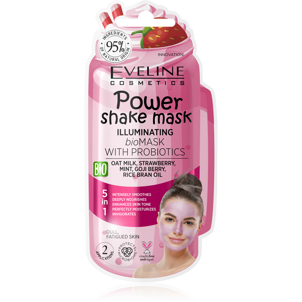 EVELINE Power Shake Mask – Posvetljujuća maska za lice sa probioticima, Aroma Jagode | VESNA.RS