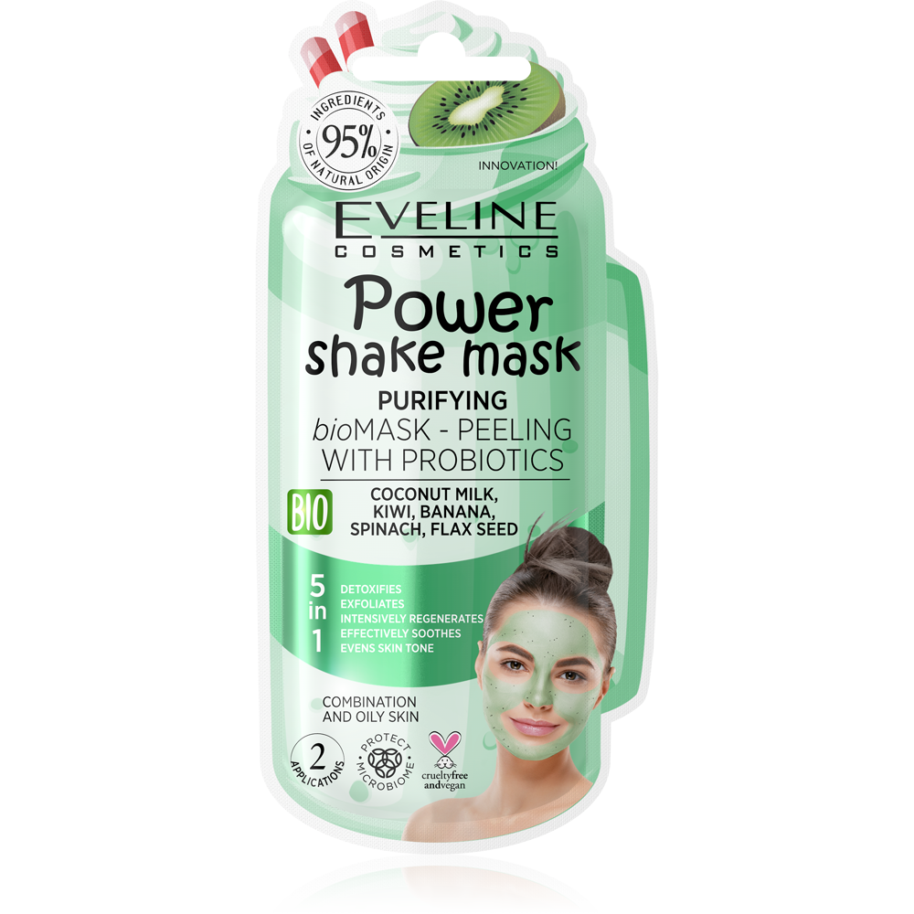 EVELINE Power Shake Mask Piling-maska za čišćenje lica sa probioticima, Aroma Kivija. | VESNA.RS