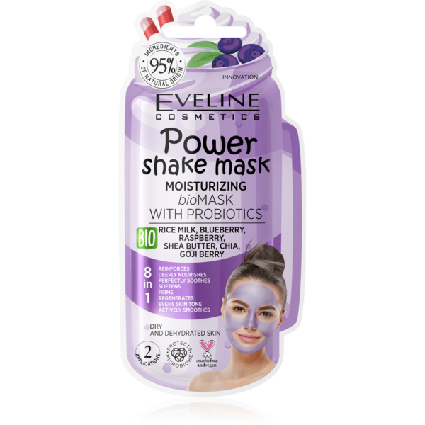 EVELINE Power Shake Mask - Hidrantna maska za lice sa probioticima, Aroma Borovnice | VESNA