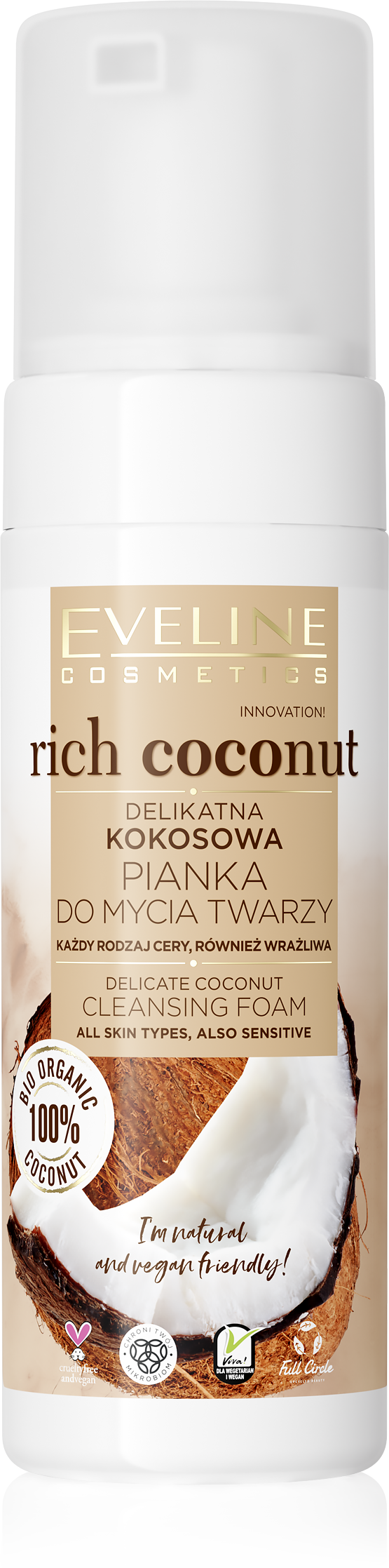 EVELINE Rich Coconut Pena za čišćenje lica sa kokosom, 150 ml | VESNA.RS