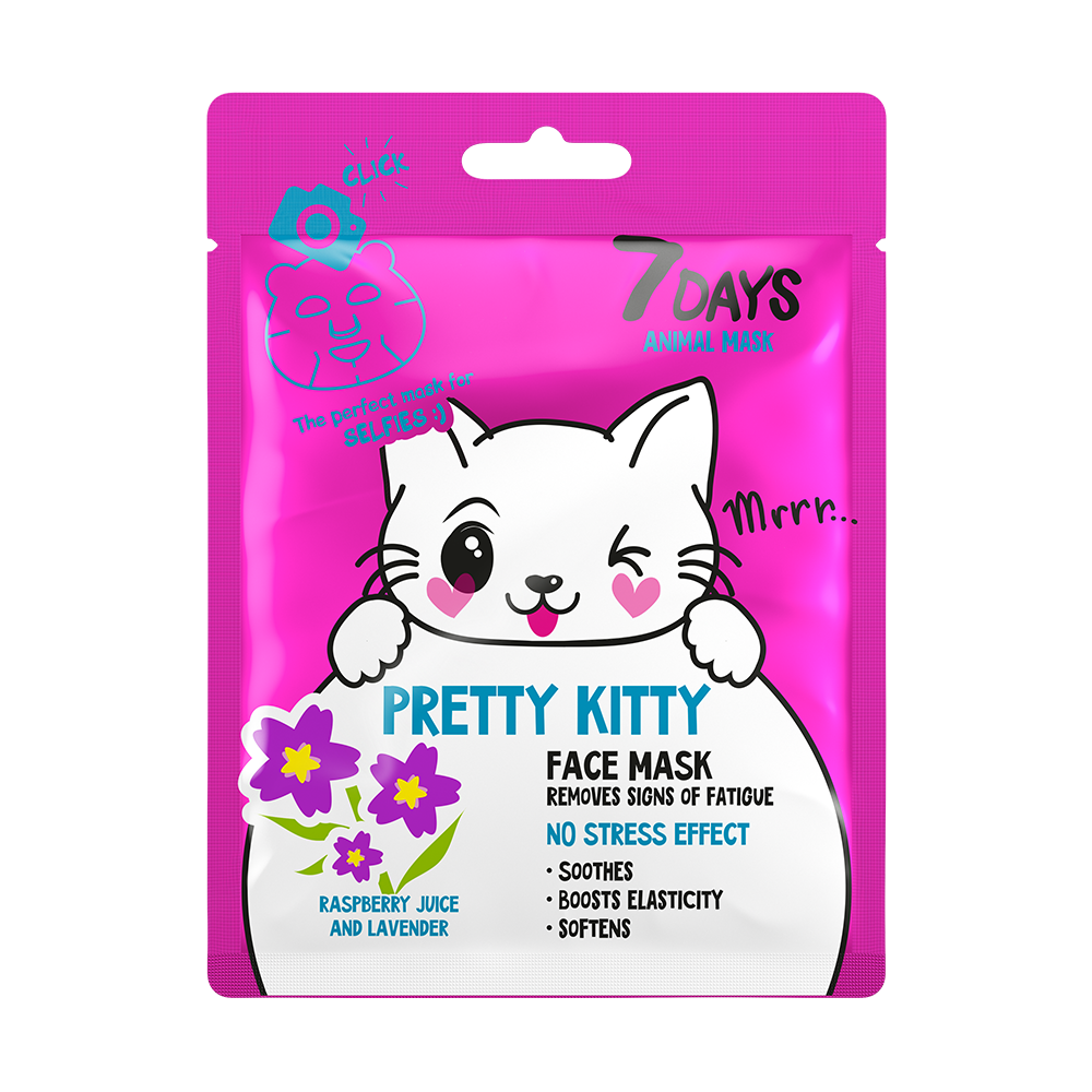 7DAYS PRETTY KITTY Sheet maska za lice koja uklanja znakove umora sa sokom Maline i Lavandom | VESNA.RS