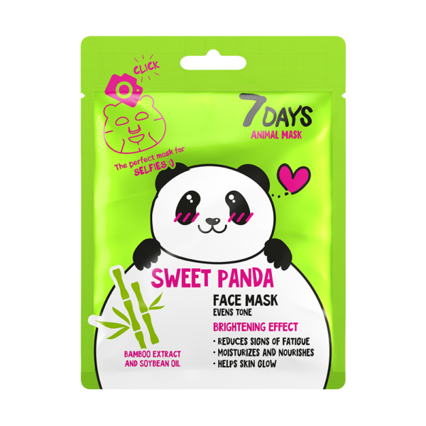 7DAYS SWEET PANDA Sheet maska za lice koja ujednačava ton sa ekstratom Bambusa i Sojinim uljem | VESNA