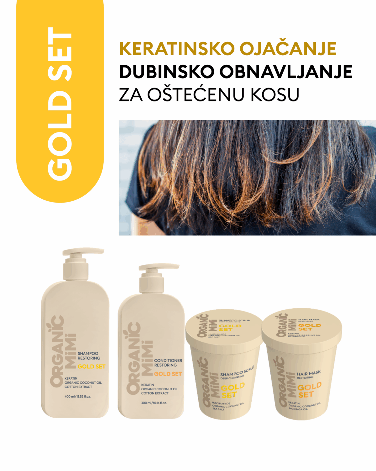 Organic Mimi Šampon Gold set za oštećenu kosu, 400 ml | VESNA.RS